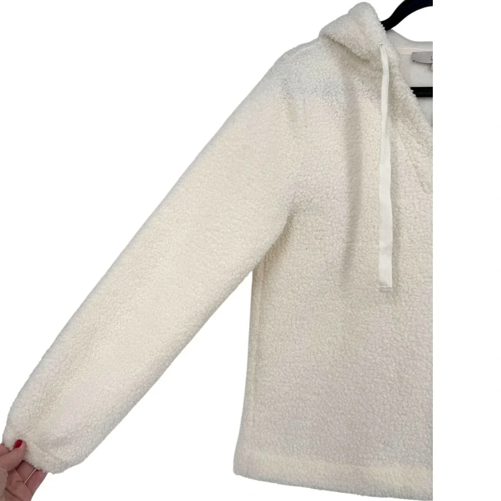 NWT LOFT V-Neck Sherpa Hoodie Ivory Pullover Sweater Top Size Small Cozy Lounge - Picture 11 of 14
